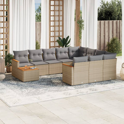 11 Piece Garden Sofa Set with Cushions Beige Poly Rattan Payday Deals