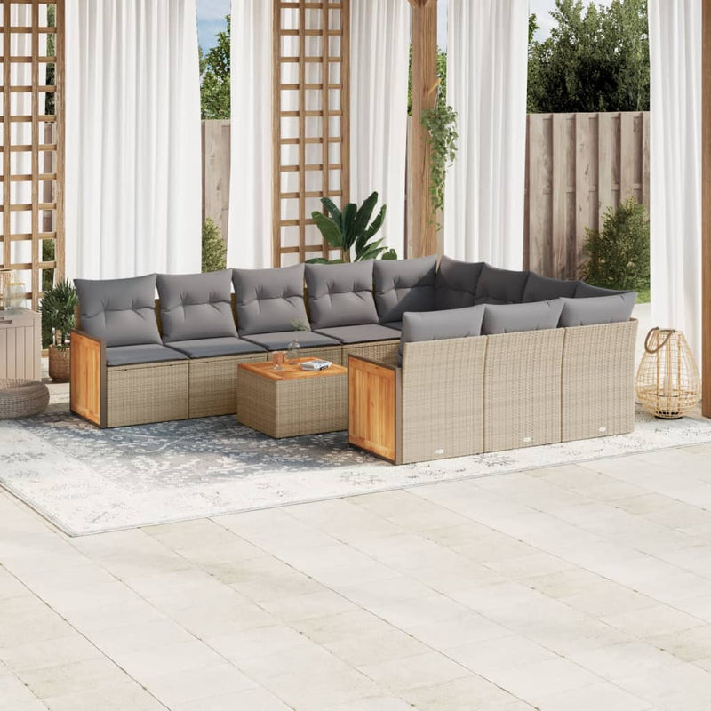 11 Piece Garden Sofa Set with Cushions Beige Poly Rattan Payday Deals