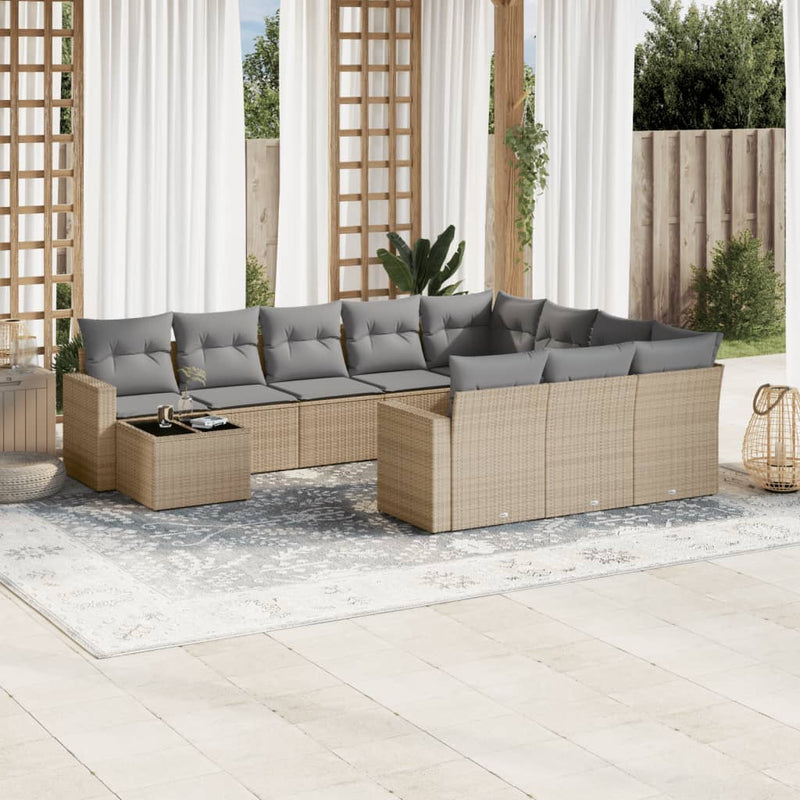 11 Piece Garden Sofa Set with Cushions Beige Poly Rattan Payday Deals