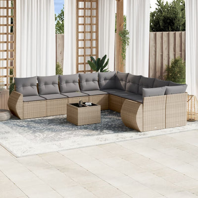 11 Piece Garden Sofa Set with Cushions Beige Poly Rattan Payday Deals