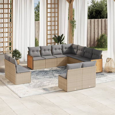 11 Piece Garden Sofa Set with Cushions Beige Poly Rattan Payday Deals