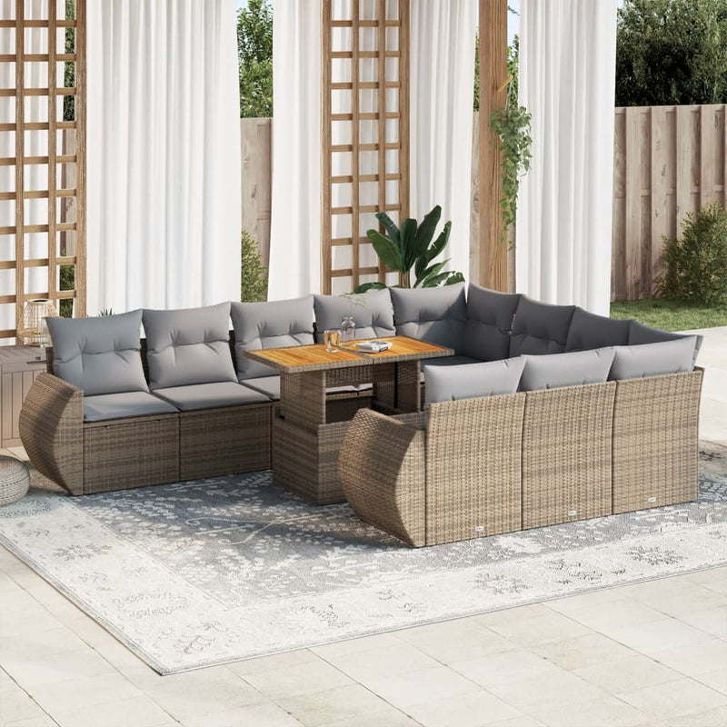 11 Piece Garden Sofa Set with Cushions Beige Poly Rattan Payday Deals