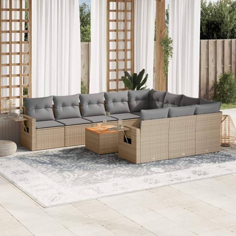 11 Piece Garden Sofa Set with Cushions Beige Poly Rattan Payday Deals