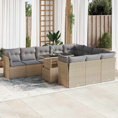 11 Piece Garden Sofa Set with Cushions Beige Poly Rattan Payday Deals