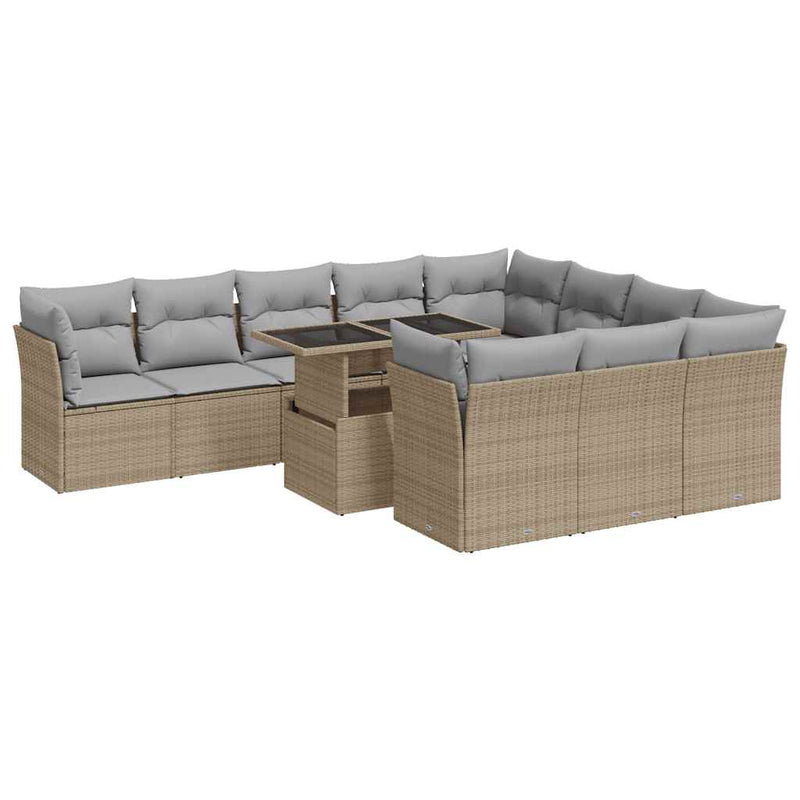 11 Piece Garden Sofa Set with Cushions Beige Poly Rattan Payday Deals