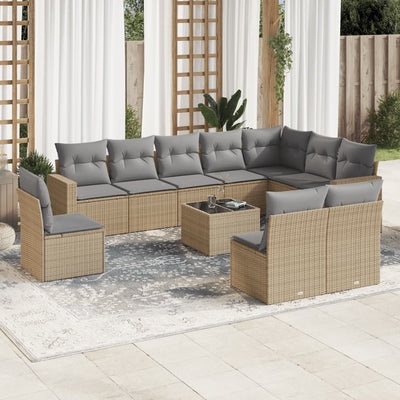 11 Piece Garden Sofa Set with Cushions Beige Poly Rattan Payday Deals