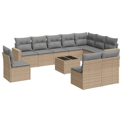 11 Piece Garden Sofa Set with Cushions Beige Poly Rattan Payday Deals