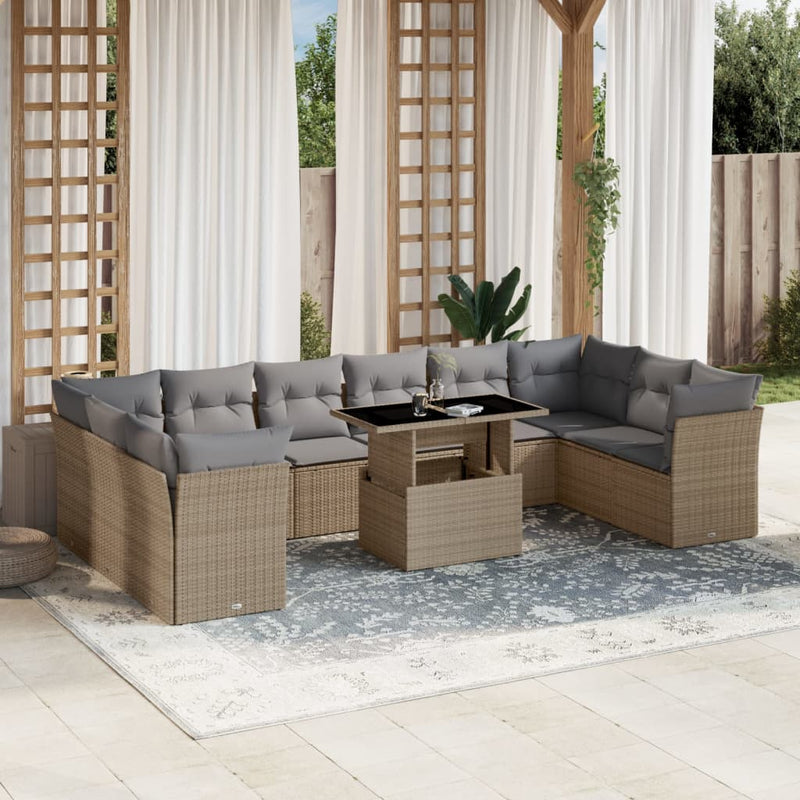 11 Piece Garden Sofa Set with Cushions Beige Poly Rattan Payday Deals