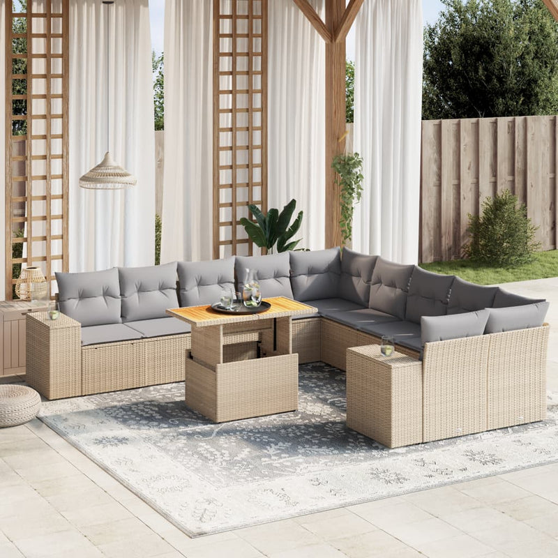 11 Piece Garden Sofa Set with Cushions Beige Poly Rattan Payday Deals