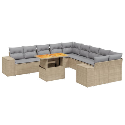 11 Piece Garden Sofa Set with Cushions Beige Poly Rattan Payday Deals