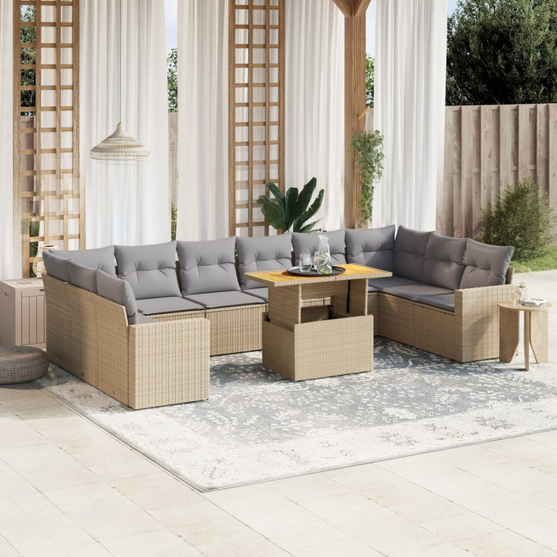 11 Piece Garden Sofa Set with Cushions Beige Poly Rattan Payday Deals