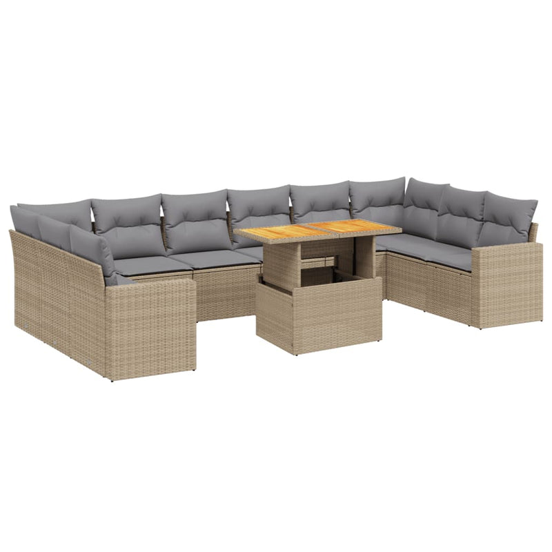 11 Piece Garden Sofa Set with Cushions Beige Poly Rattan Payday Deals