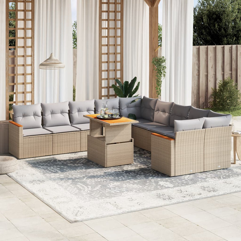 11 Piece Garden Sofa Set with Cushions Beige Poly Rattan Payday Deals