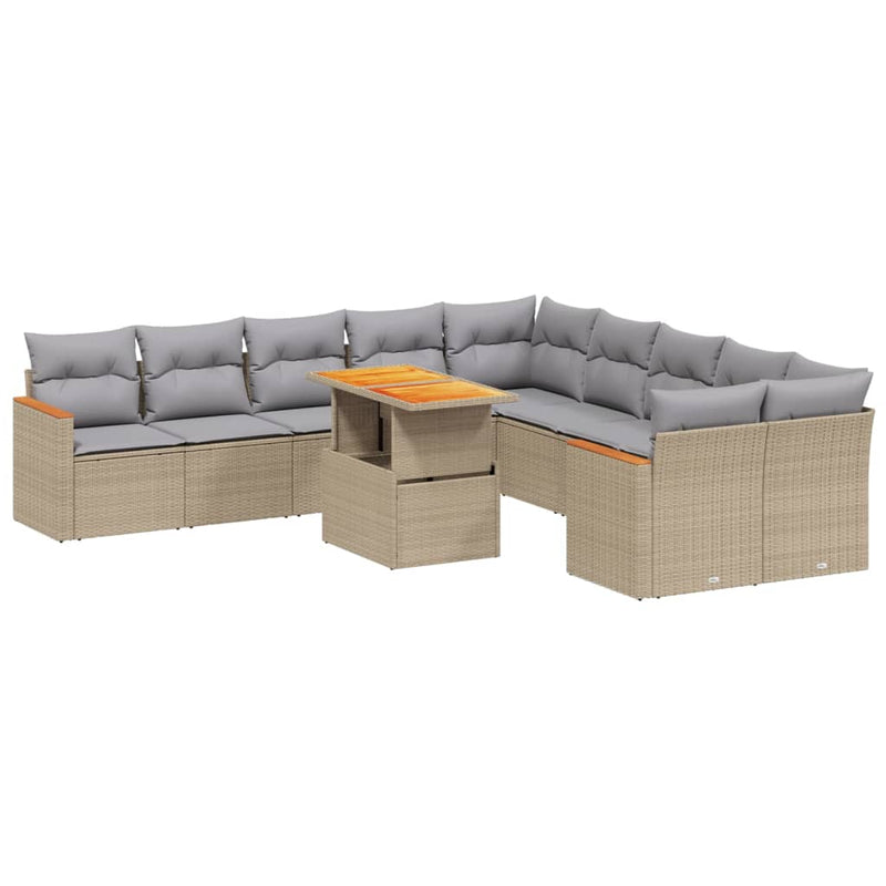 11 Piece Garden Sofa Set with Cushions Beige Poly Rattan Payday Deals