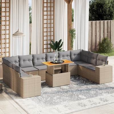 11 Piece Garden Sofa Set with Cushions Beige Poly Rattan