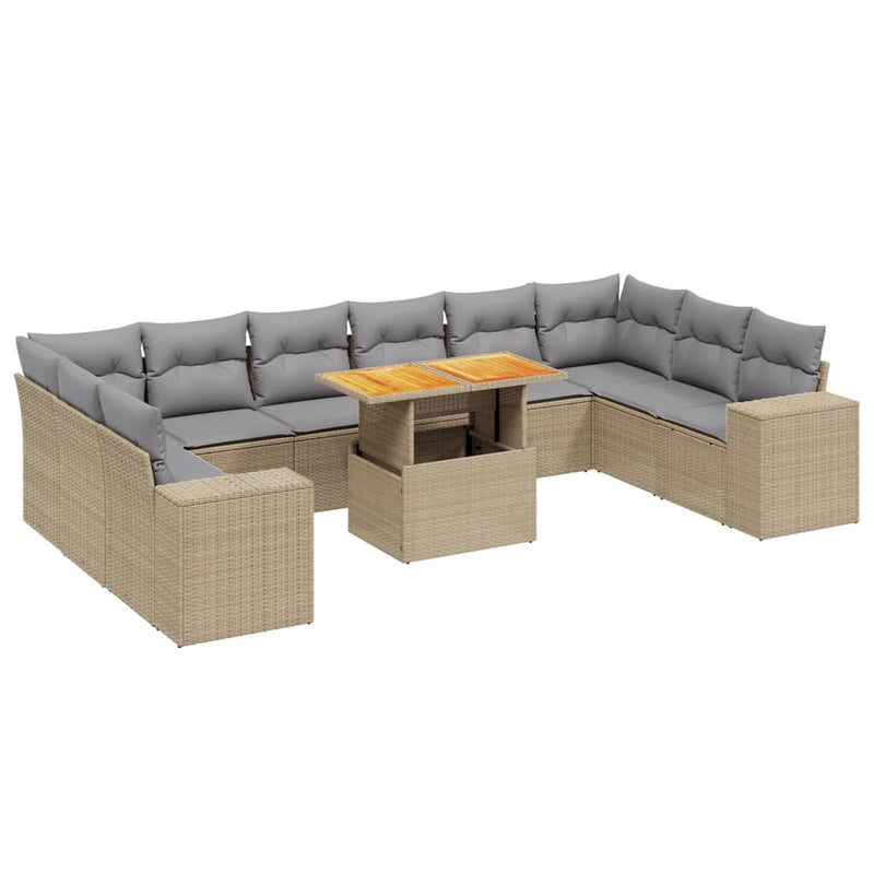 11 Piece Garden Sofa Set with Cushions Beige Poly Rattan Payday Deals