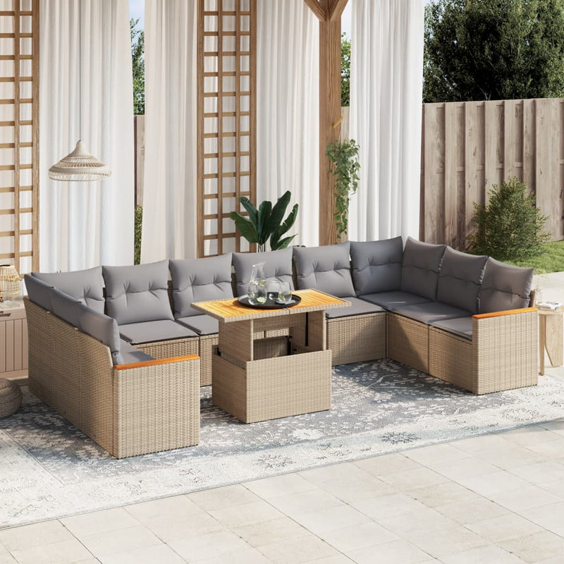 11 Piece Garden Sofa Set with Cushions Beige Poly Rattan Payday Deals