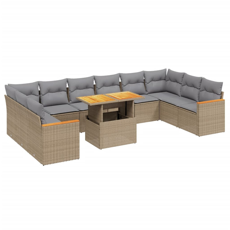 11 Piece Garden Sofa Set with Cushions Beige Poly Rattan Payday Deals