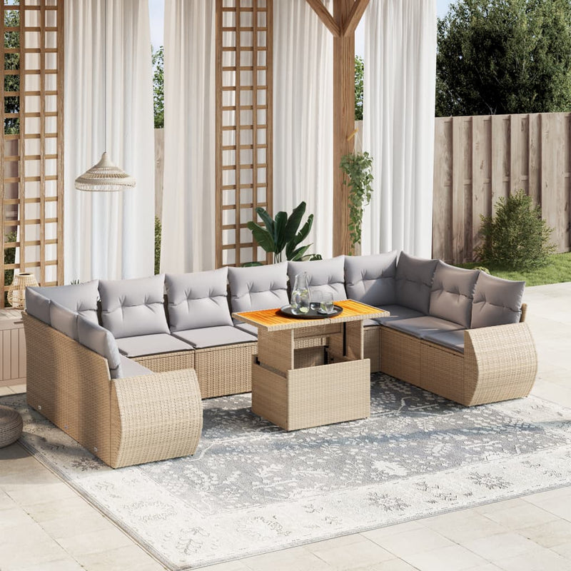 11 Piece Garden Sofa Set with Cushions Beige Poly Rattan Payday Deals