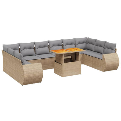 11 Piece Garden Sofa Set with Cushions Beige Poly Rattan Payday Deals