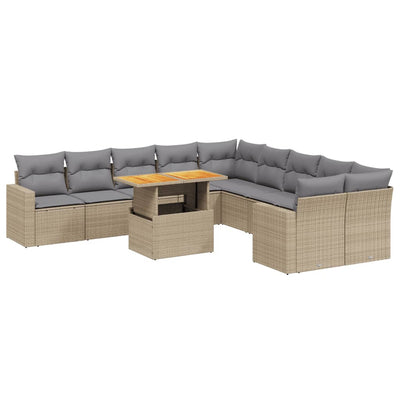 11 Piece Garden Sofa Set with Cushions Beige Poly Rattan Payday Deals