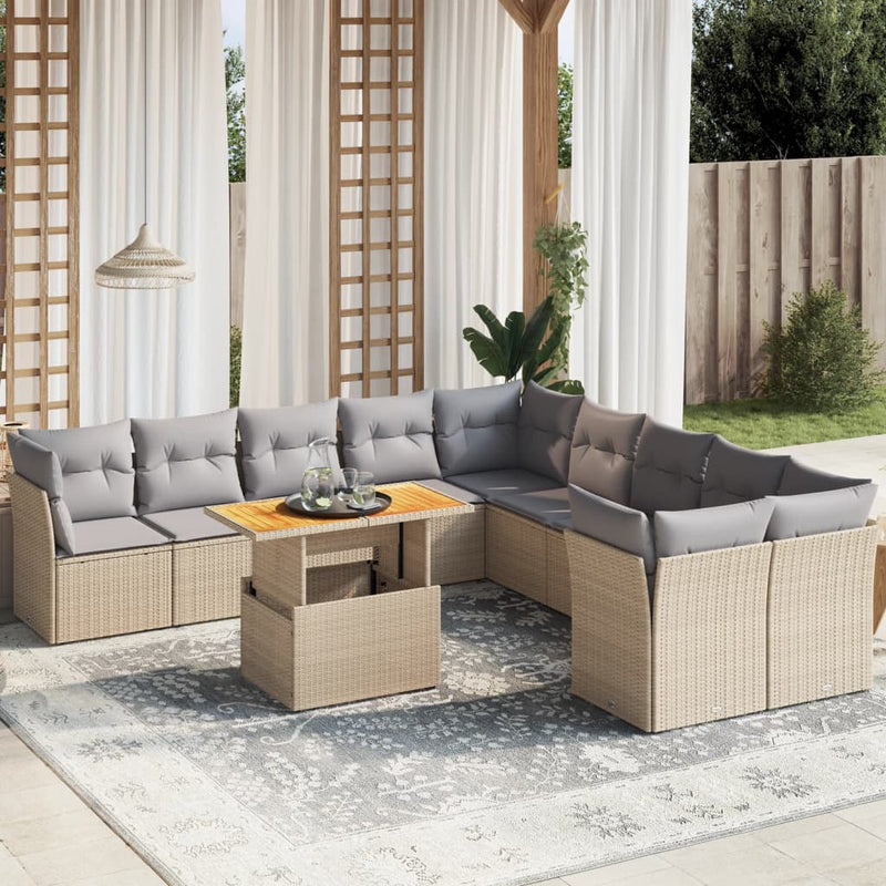 11 Piece Garden Sofa Set with Cushions Beige Poly Rattan Payday Deals