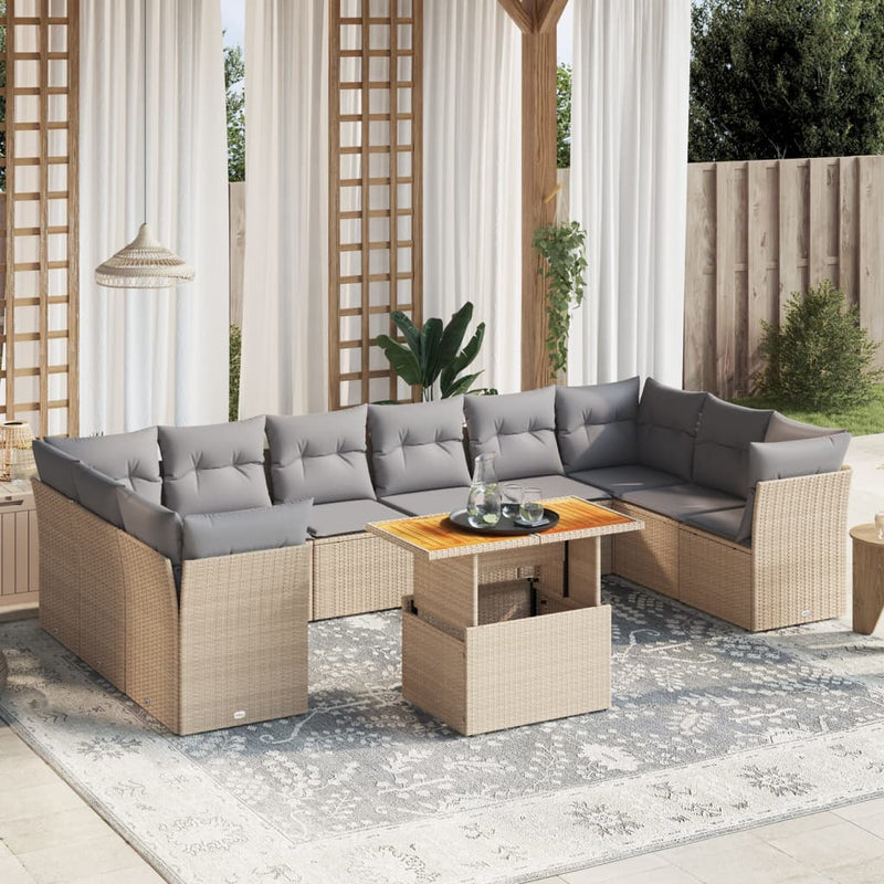 11 Piece Garden Sofa Set with Cushions Beige Poly Rattan Payday Deals