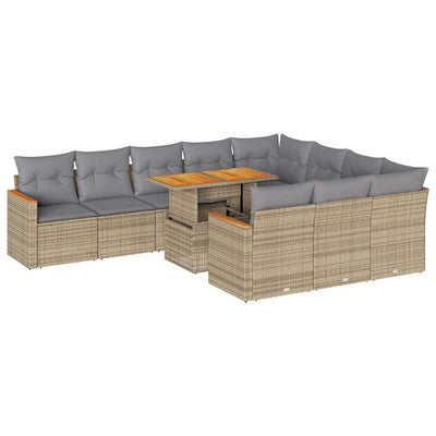 11 Piece Garden Sofa Set with Cushions Beige Poly Rattan Acacia Payday Deals