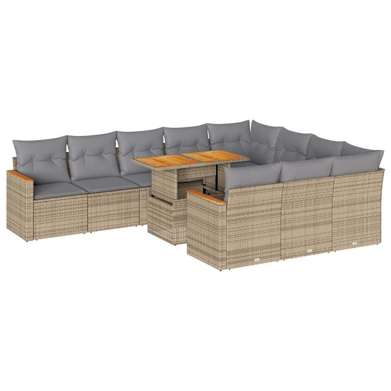 11 Piece Garden Sofa Set with Cushions Beige Poly Rattan Acacia Payday Deals