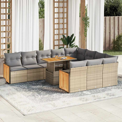 11 Piece Garden Sofa Set with Cushions Beige Poly Rattan Acacia Payday Deals