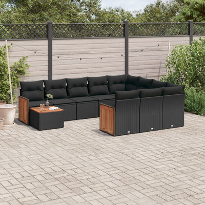 11 Piece Garden Sofa Set with Cushions Black Poly Rattan