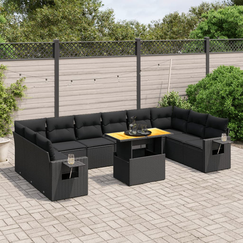 11 Piece Garden Sofa Set with Cushions Black Poly Rattan Payday Deals