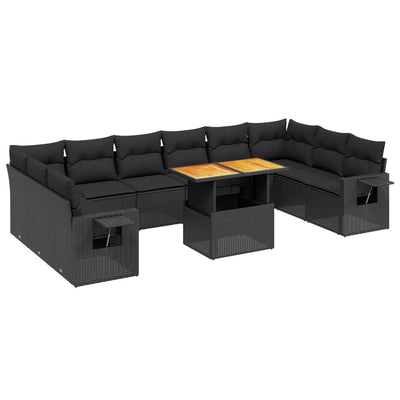 11 Piece Garden Sofa Set with Cushions Black Poly Rattan Payday Deals