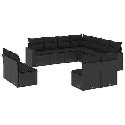 11 Piece Garden Sofa Set with Cushions Black Poly Rattan Payday Deals