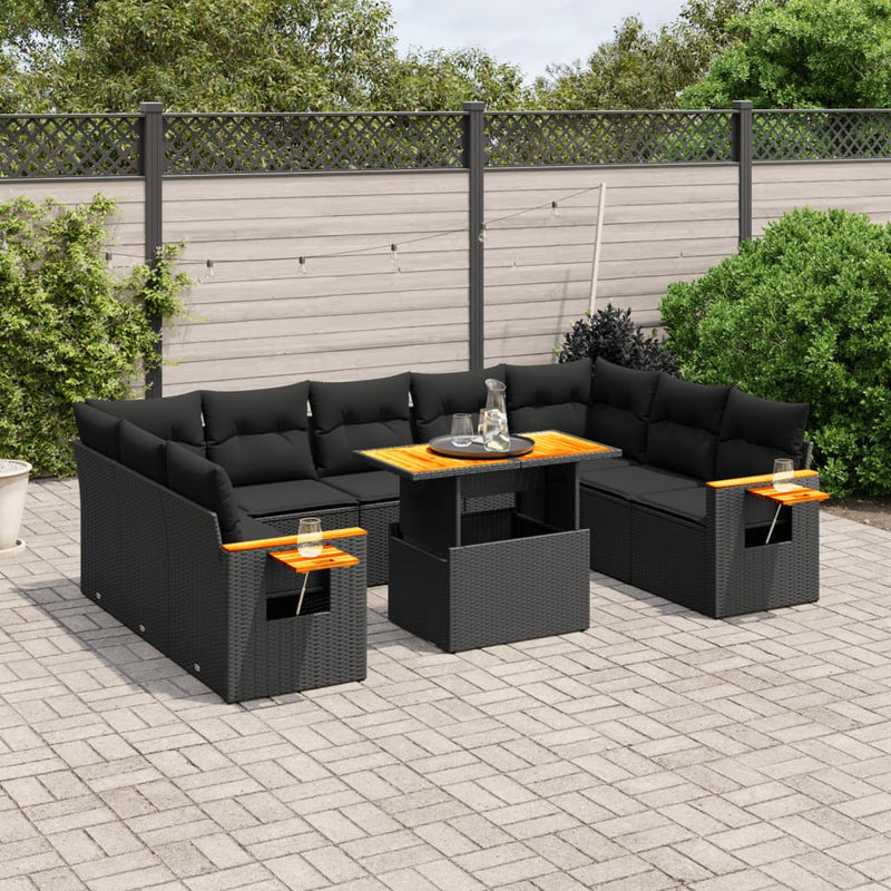 11 Piece Garden Sofa Set with Cushions Black Poly Rattan Payday Deals