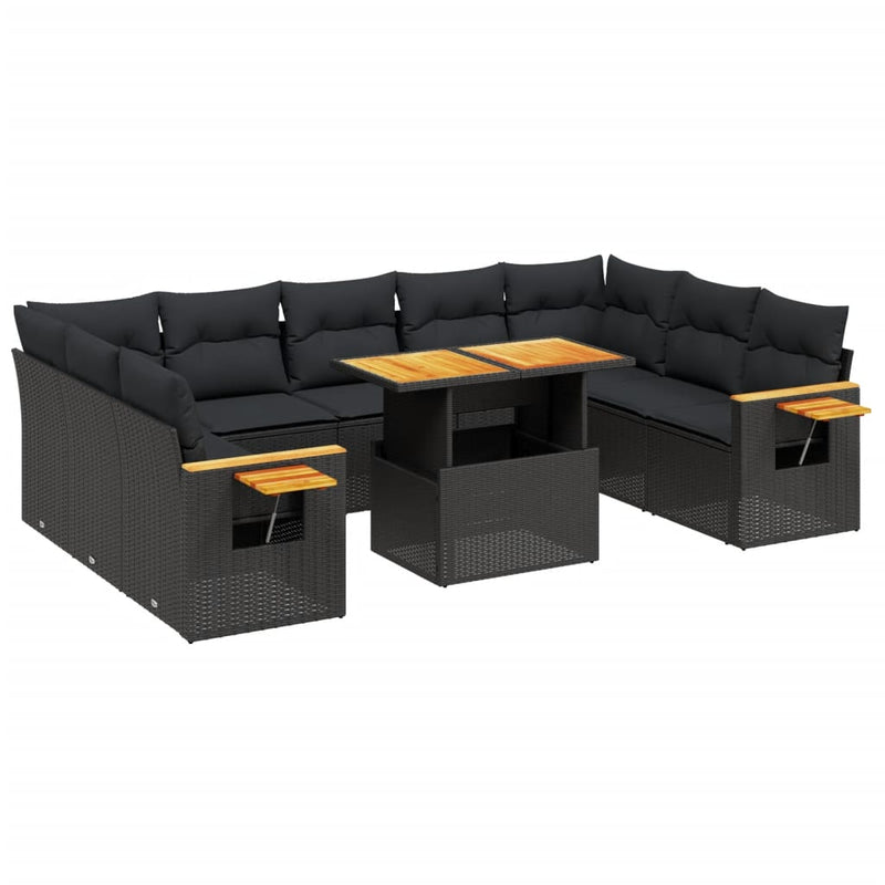 11 Piece Garden Sofa Set with Cushions Black Poly Rattan Payday Deals