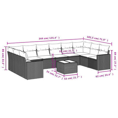 11 Piece Garden Sofa Set with Cushions Black Poly Rattan Payday Deals
