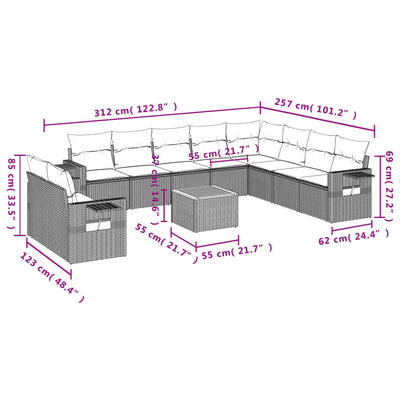11 Piece Garden Sofa Set with Cushions Black Poly Rattan Payday Deals