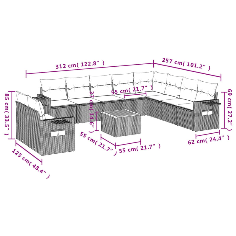 11 Piece Garden Sofa Set with Cushions Black Poly Rattan Payday Deals