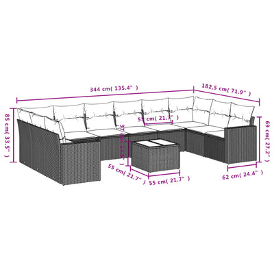 11 Piece Garden Sofa Set with Cushions Black Poly Rattan Payday Deals