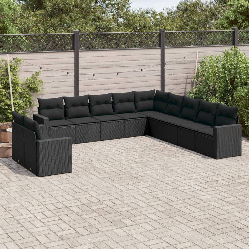11 Piece Garden Sofa Set with Cushions Black Poly Rattan Payday Deals