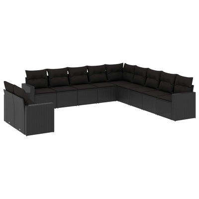 11 Piece Garden Sofa Set with Cushions Black Poly Rattan Payday Deals
