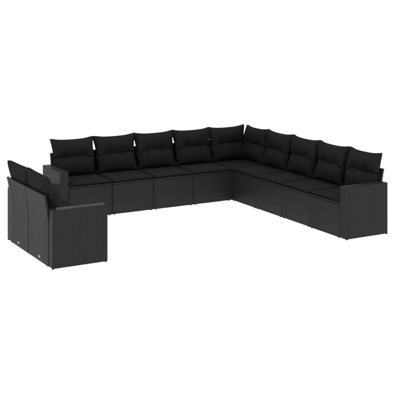 11 Piece Garden Sofa Set with Cushions Black Poly Rattan Payday Deals