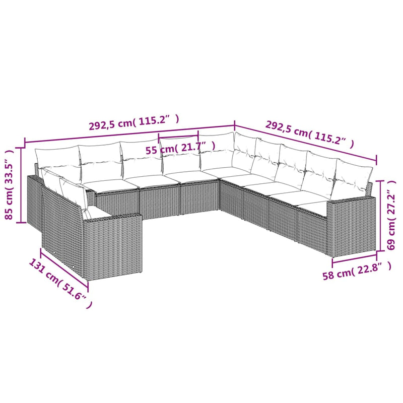 11 Piece Garden Sofa Set with Cushions Black Poly Rattan Payday Deals