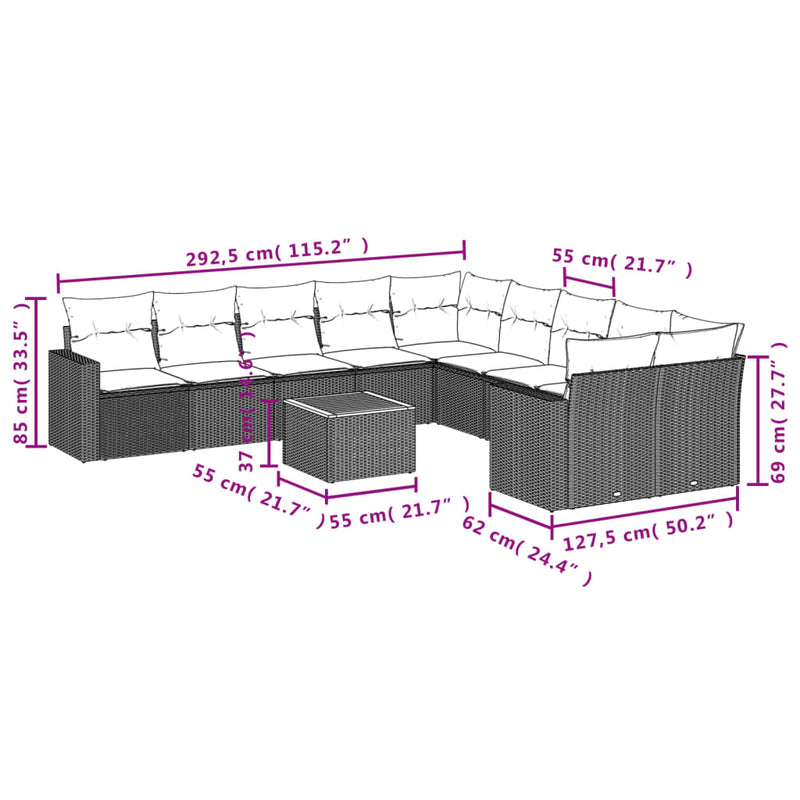 11 Piece Garden Sofa Set with Cushions Black Poly Rattan Payday Deals