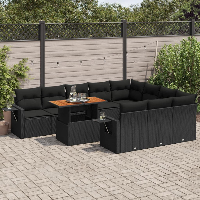 11 Piece Garden Sofa Set with Cushions Black Poly Rattan Payday Deals