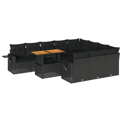 11 Piece Garden Sofa Set with Cushions Black Poly Rattan Payday Deals