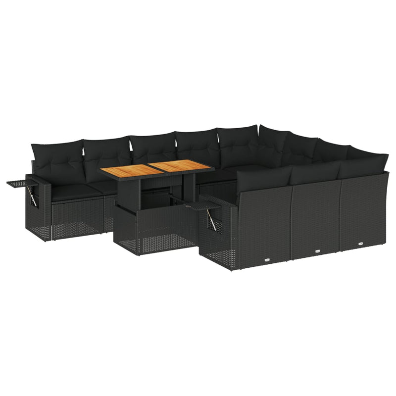 11 Piece Garden Sofa Set with Cushions Black Poly Rattan Payday Deals