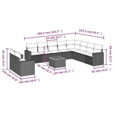 11 Piece Garden Sofa Set with Cushions Black Poly Rattan Payday Deals