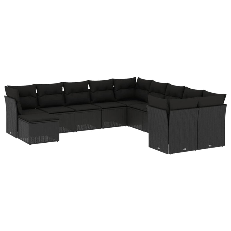 11 Piece Garden Sofa Set with Cushions Black Poly Rattan Payday Deals